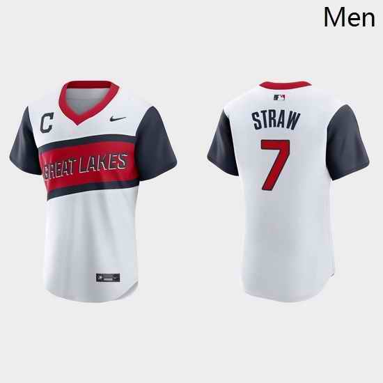 Men Cleveland Indians 7 Myles Straw Men Nike White 2021 Little League Class Authentic MLB Jersey